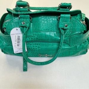 NWT Jessica Simpson Large Green Shoulder Purse. Croc embossed texture.